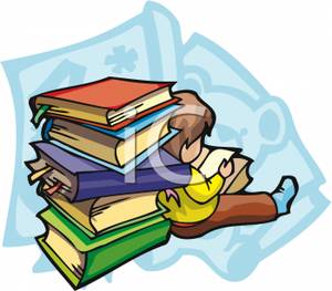 a child leaning against a pile of books reading royalty free clipart picture 090614-176212-061042